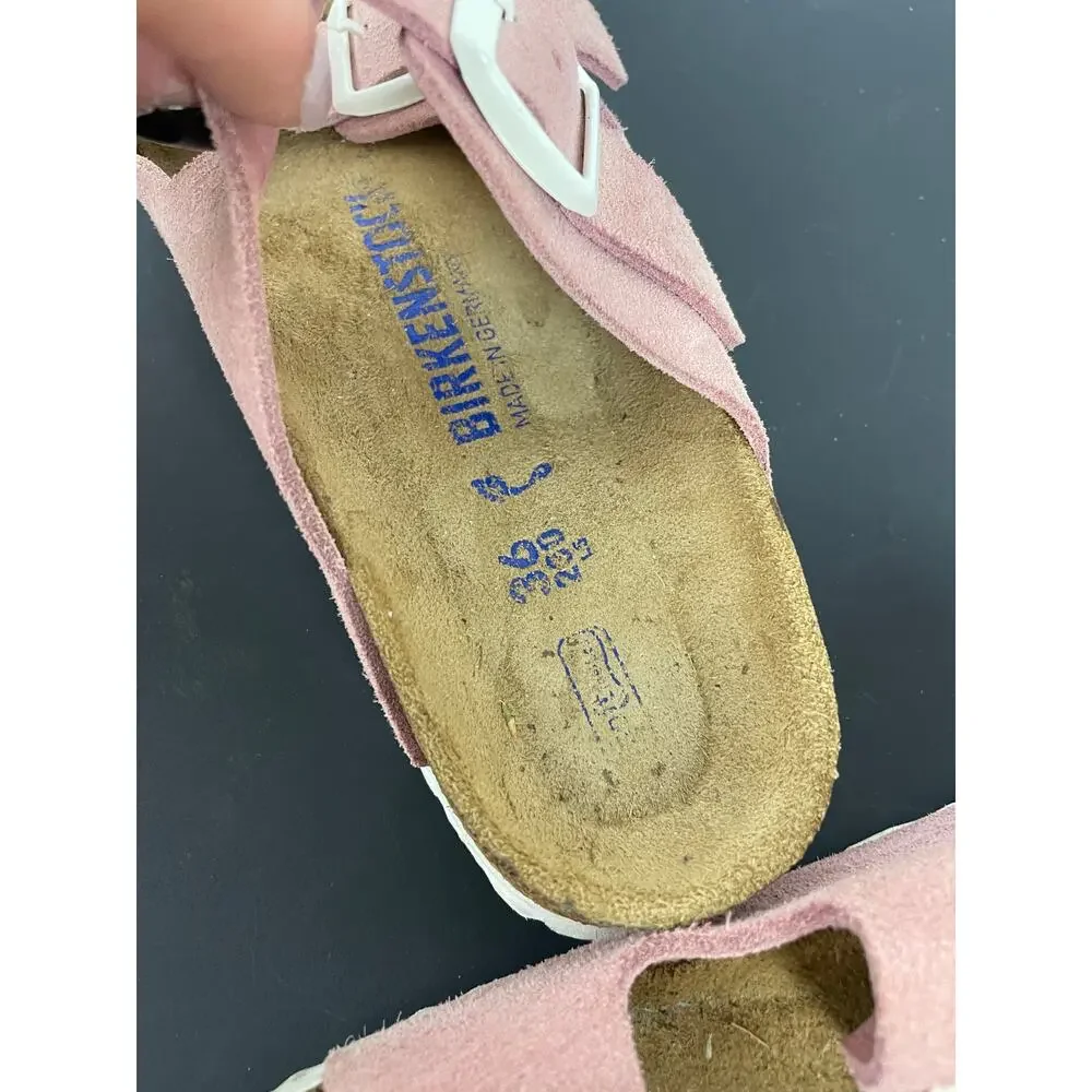 Birkenstock Arizona Pink Suede 2 Strap Sandals White Buckle EU 36 US 5-5.5 Reg